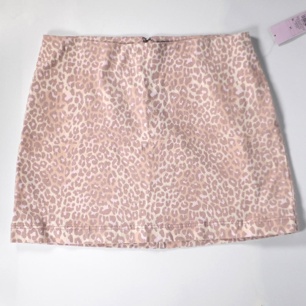 NWT Wild Fable Womens Sz 14 Short Skirt Light Pink Beige Leopard Print Zipper